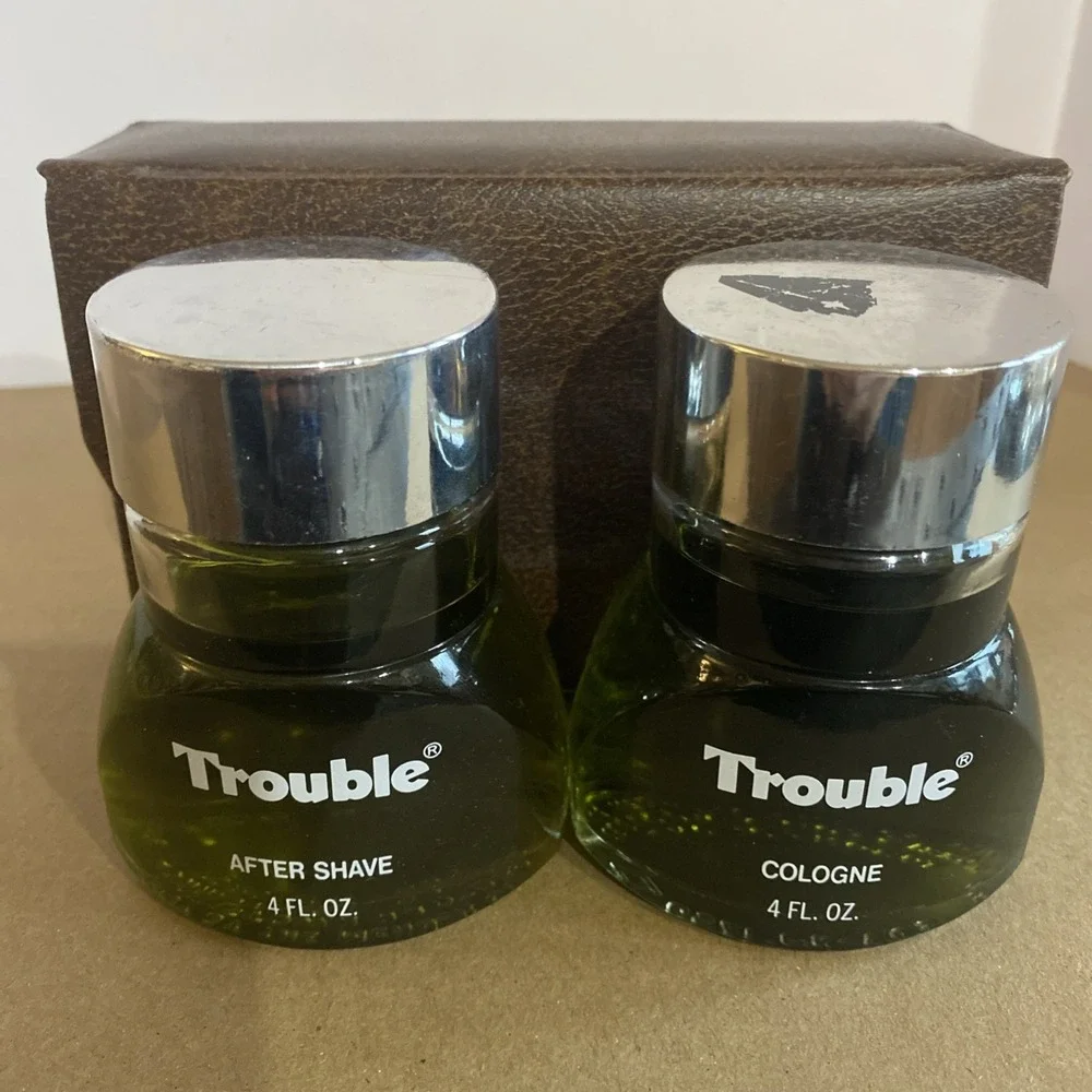 Vintage 70s Original Formula Trouble Cologne&After Shave Kit 4 Fl Oz Opened Cap